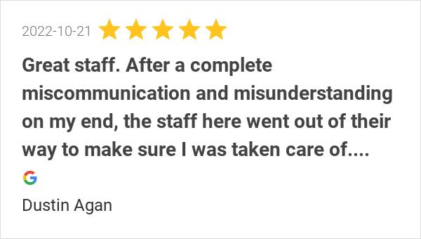 New 5.0-star Review Great Staff...